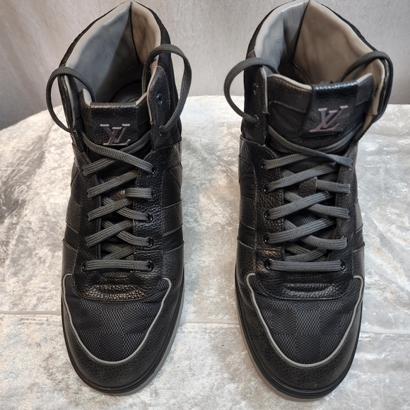 Louis Vuitton black leather high tops LV Size 8, US size 9. Authentic LV! - Picture 2 of 9